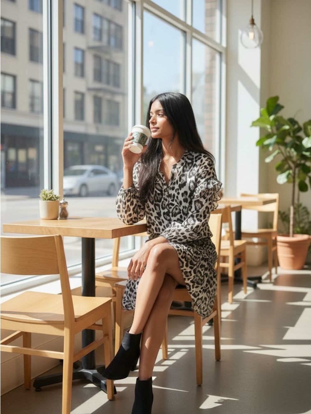 the clothing company Leopard Print Button-Up Dress in Black & White